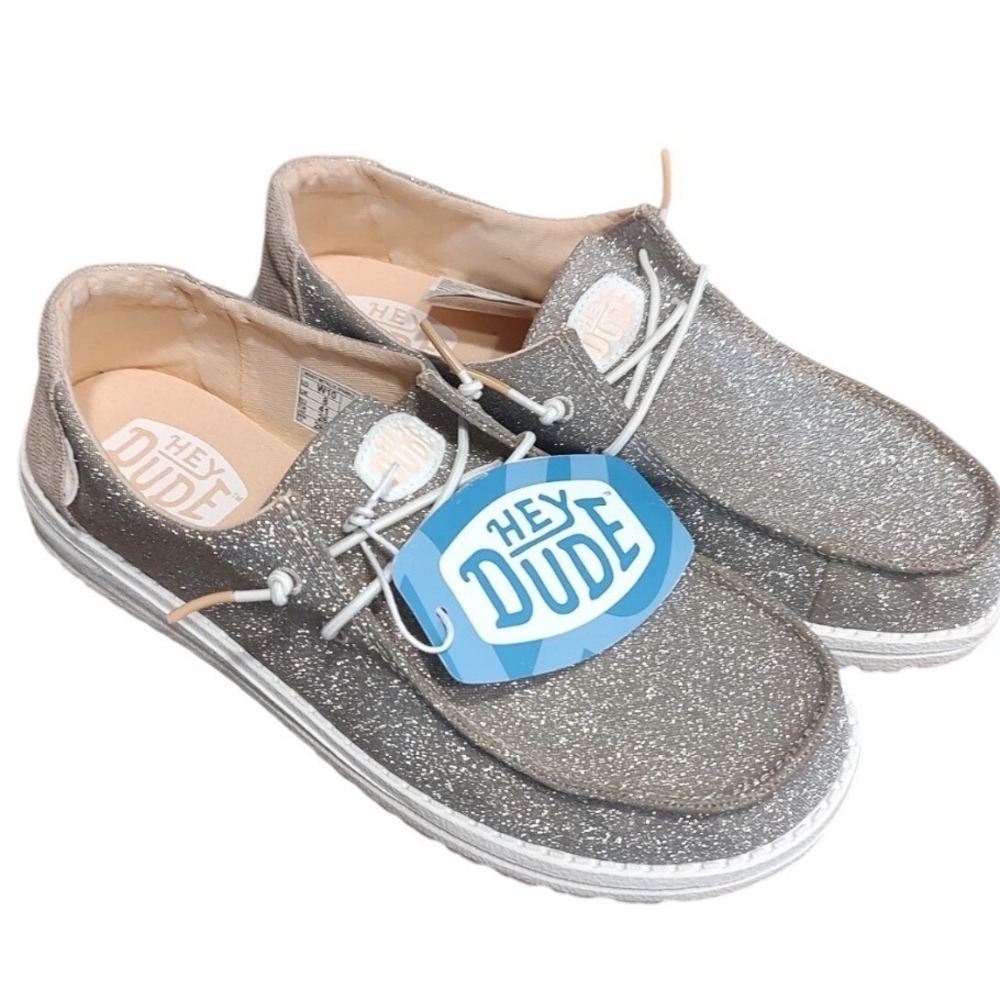 Hey Dude Wendy Shoes Women Size 6 D Silver New Sparkling Glitter Slip On Loafers - Picture 2 of 11